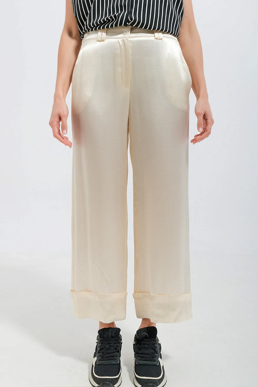 Satin wide leg suit Pants in cream