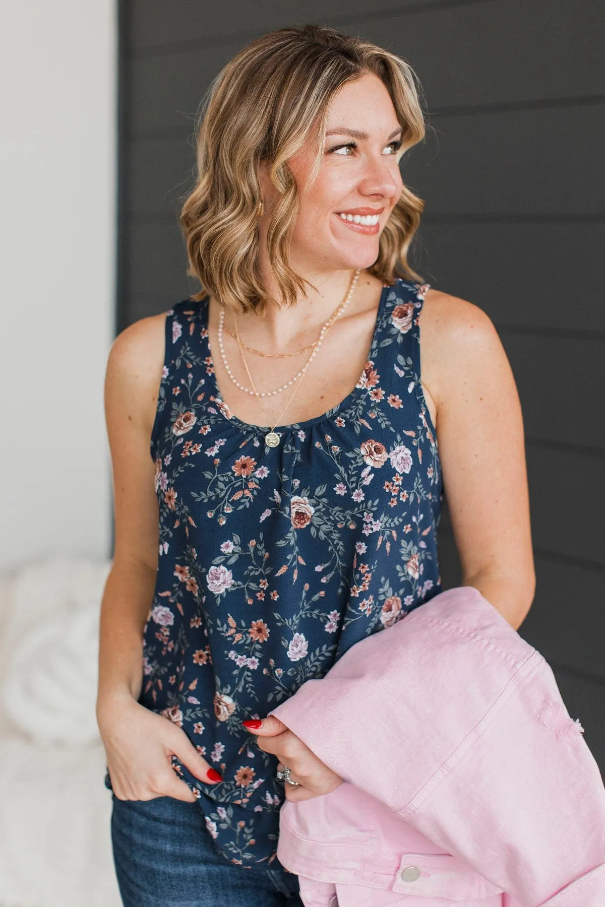 Seeing The Beauty Floral Tank Top- Navy