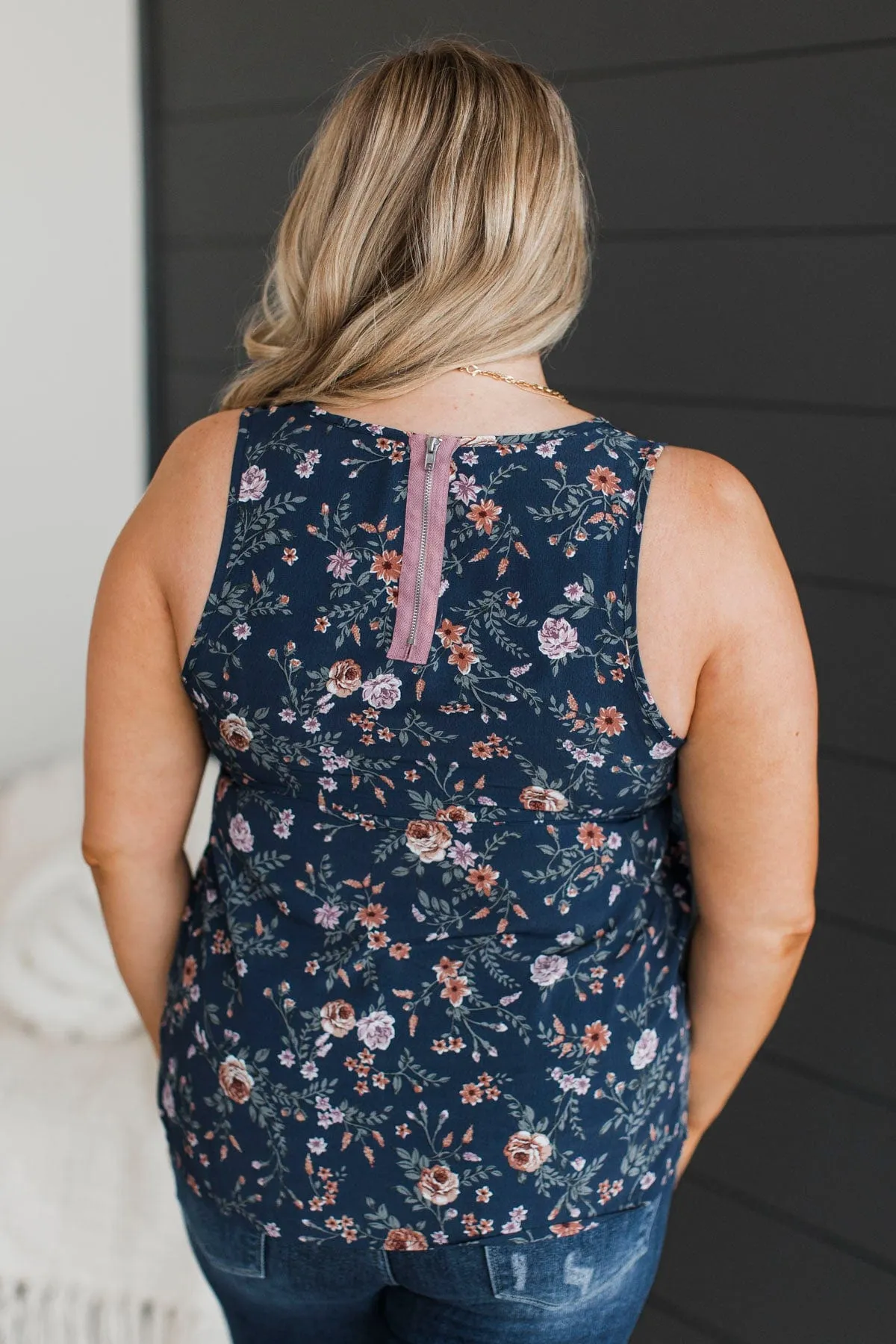 Seeing The Beauty Floral Tank Top- Navy