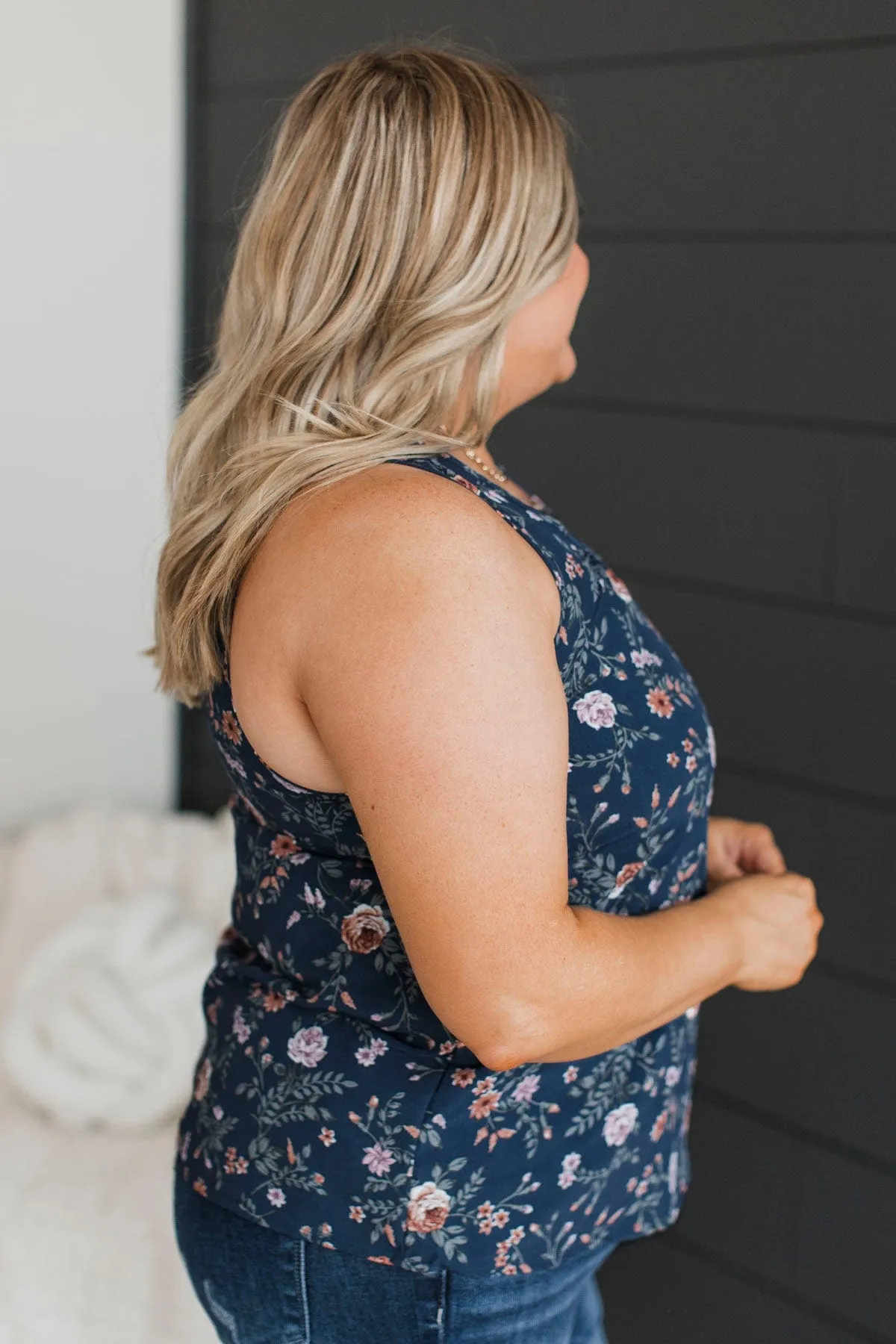 Seeing The Beauty Floral Tank Top- Navy