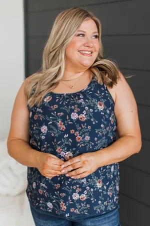 Seeing The Beauty Floral Tank Top- Navy