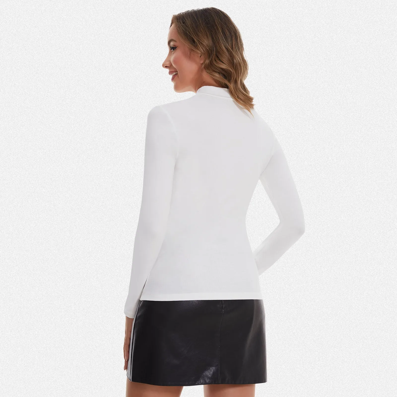 Shaperin Long Sleeve Cutout Mock Turtleneck Slim Fit Top
