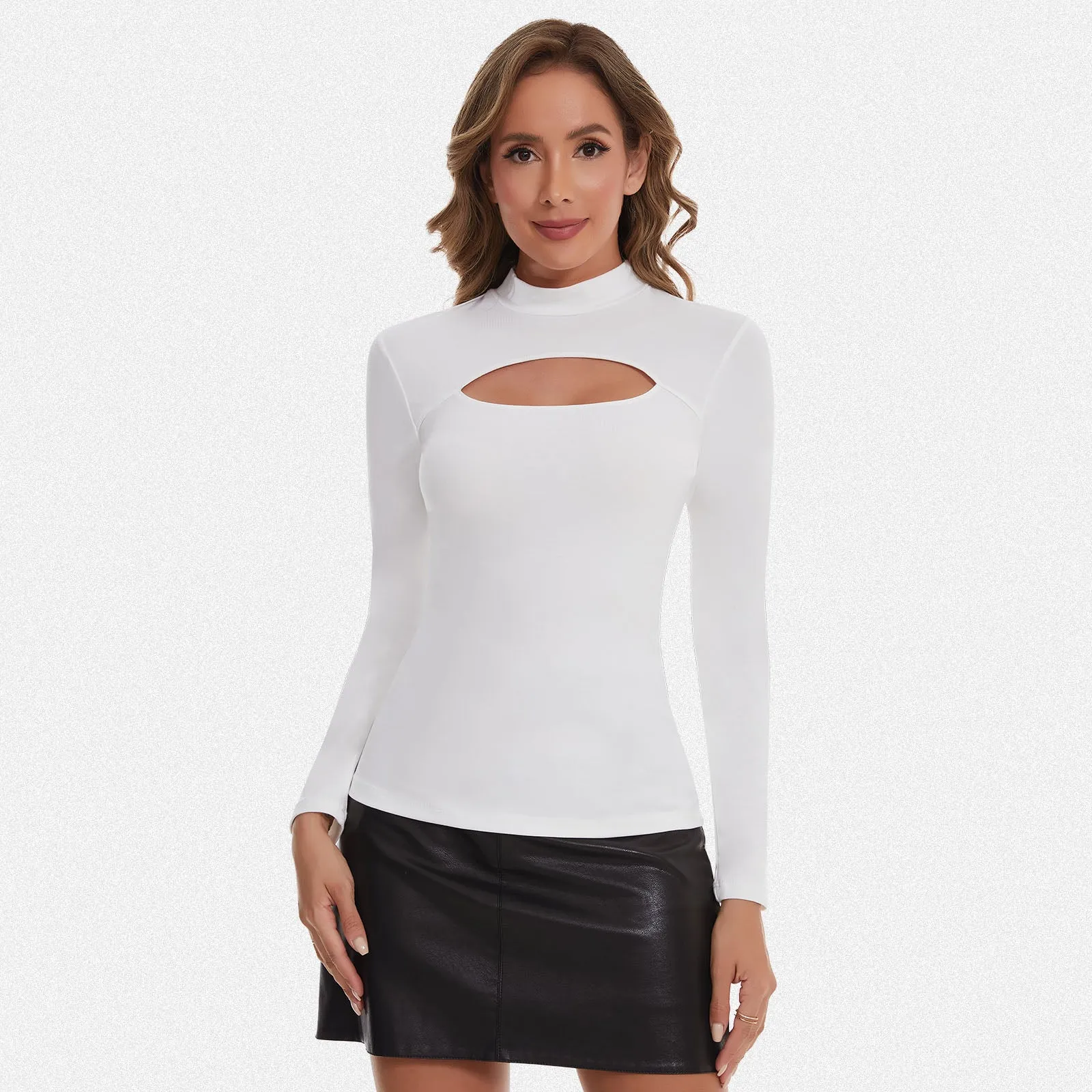 Shaperin Long Sleeve Cutout Mock Turtleneck Slim Fit Top