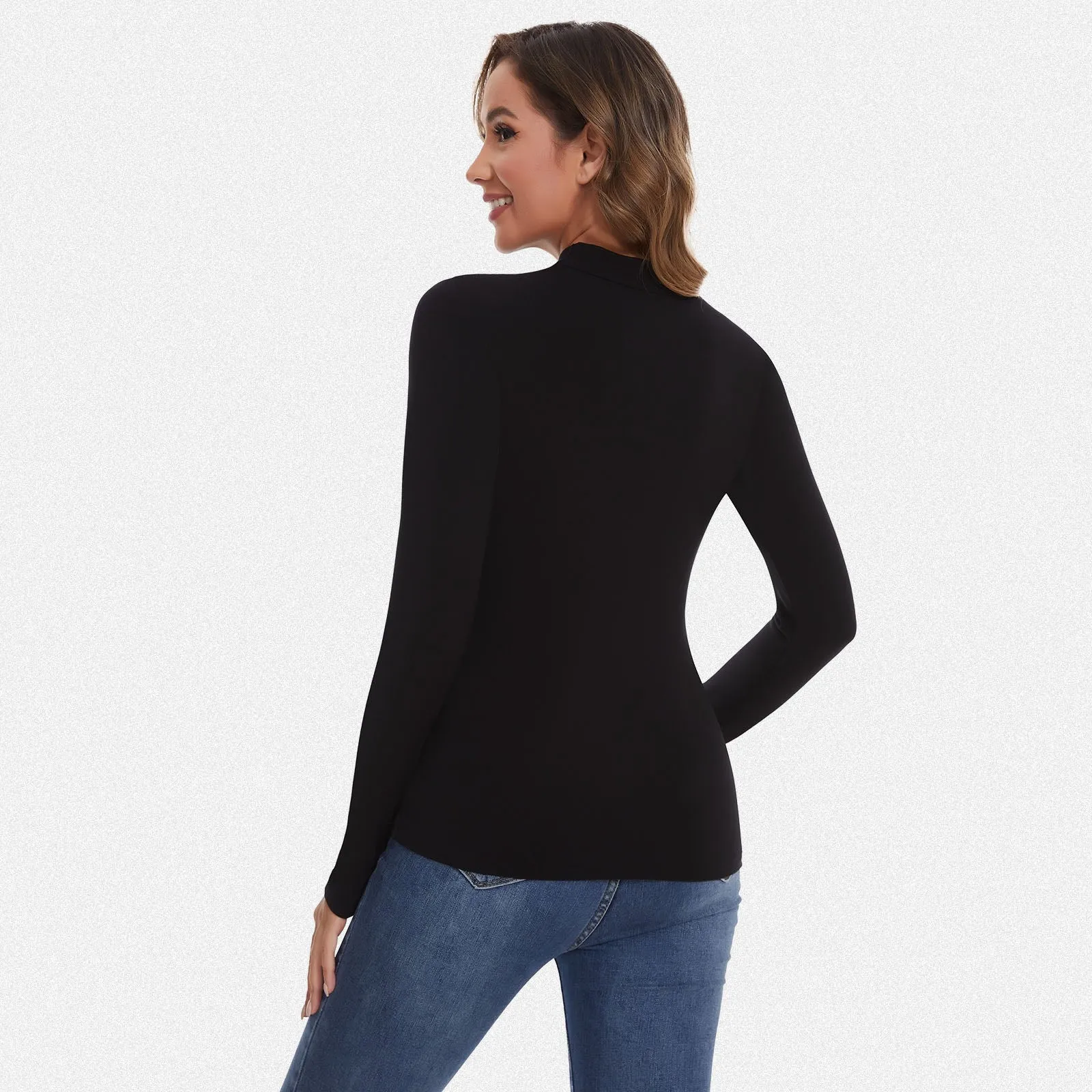 Shaperin Long Sleeve Cutout Mock Turtleneck Slim Fit Top