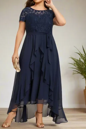 Short Sleeves Asymmetrical Scoop Neck Mother of The Bride Dresses with Ruffles