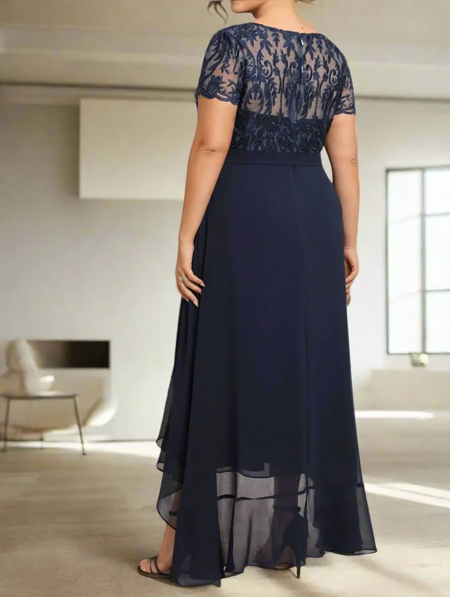 Short Sleeves Asymmetrical Scoop Neck Mother of The Bride Dresses with Ruffles