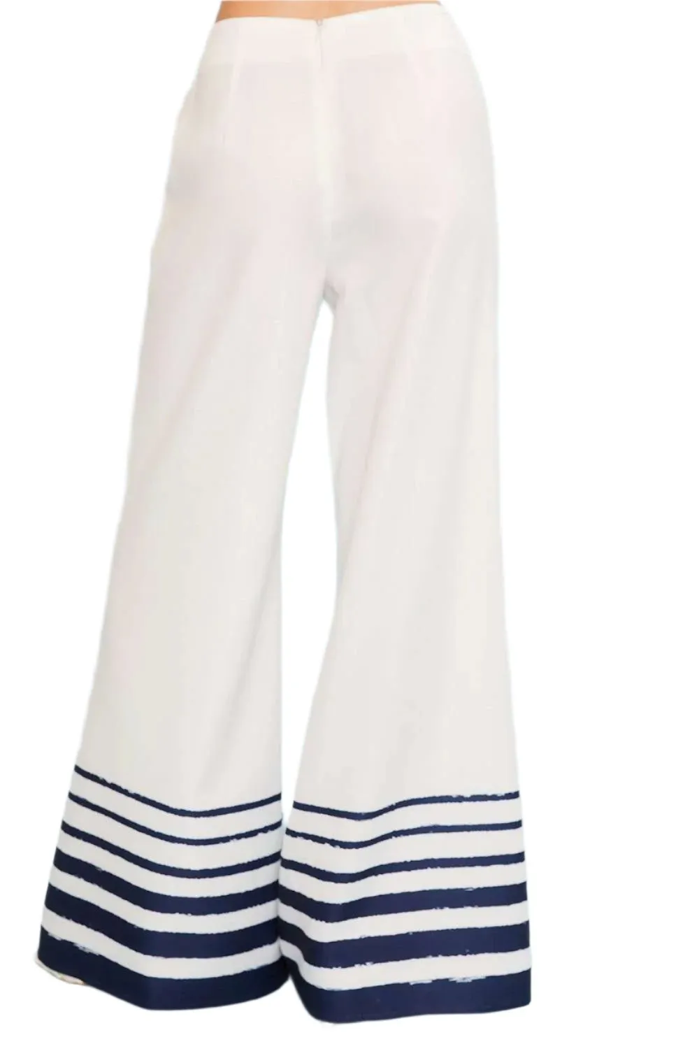 Side Button Hem Stripe Wide Fit Pants