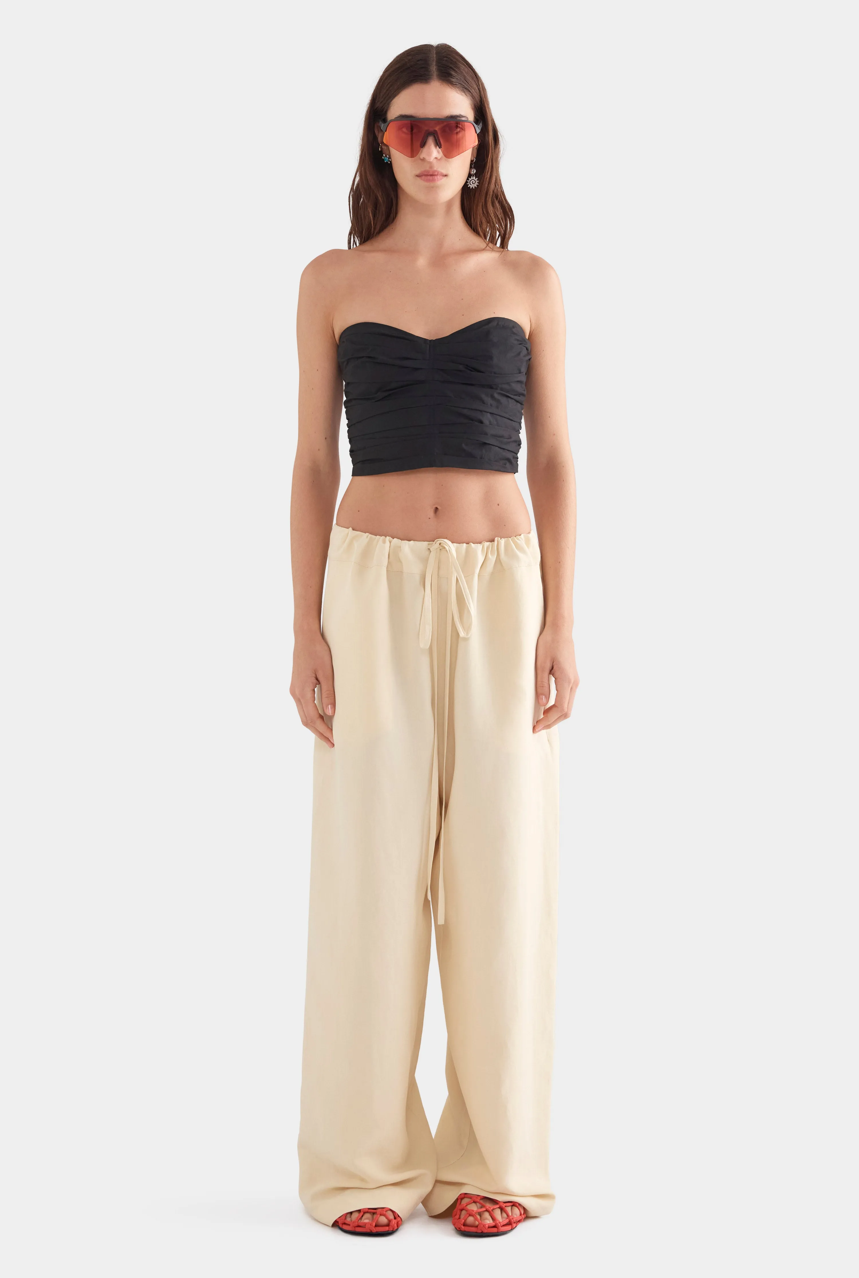 Silk Linen Paperbag Pant - Dusty Yellow