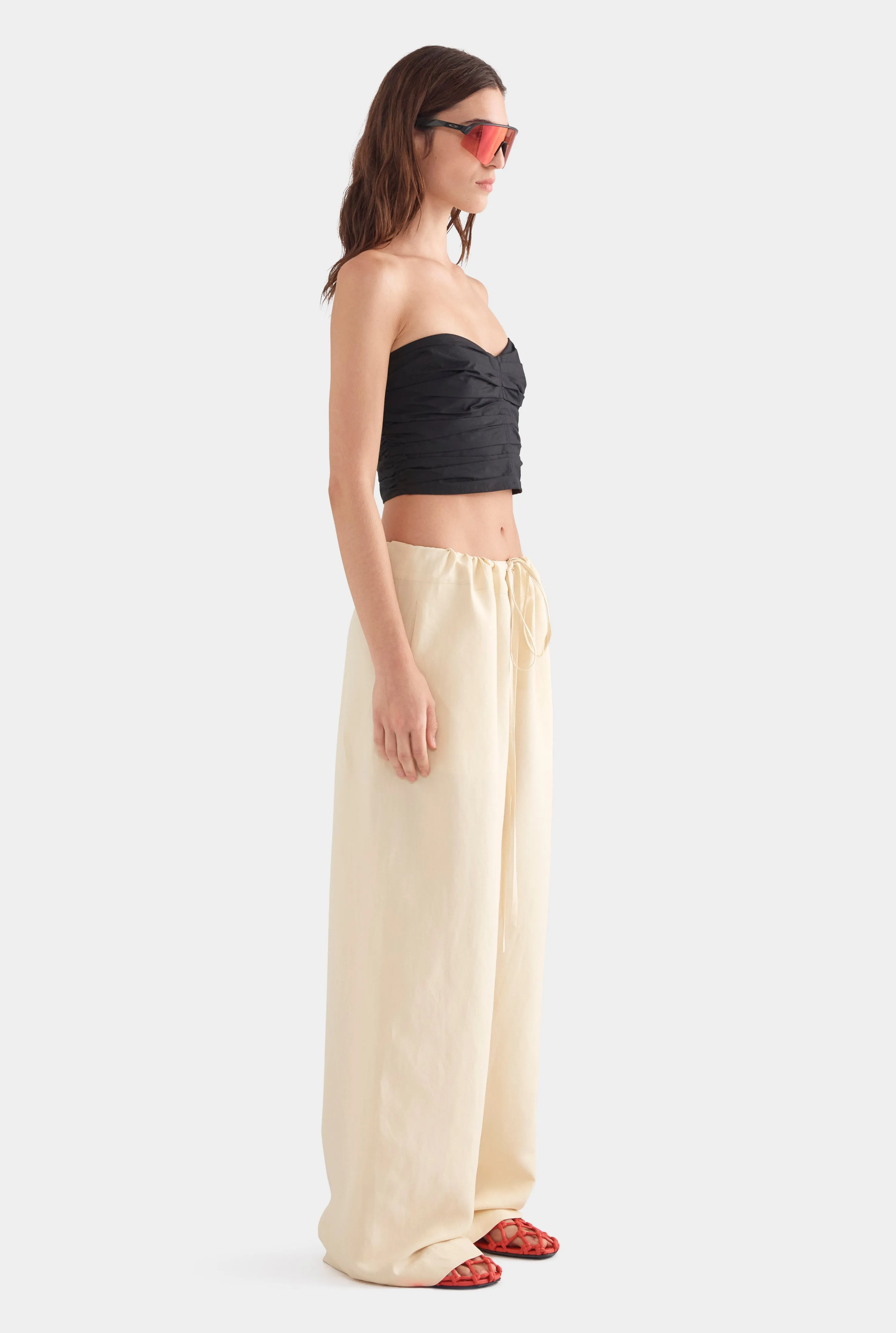 Silk Linen Paperbag Pant - Dusty Yellow