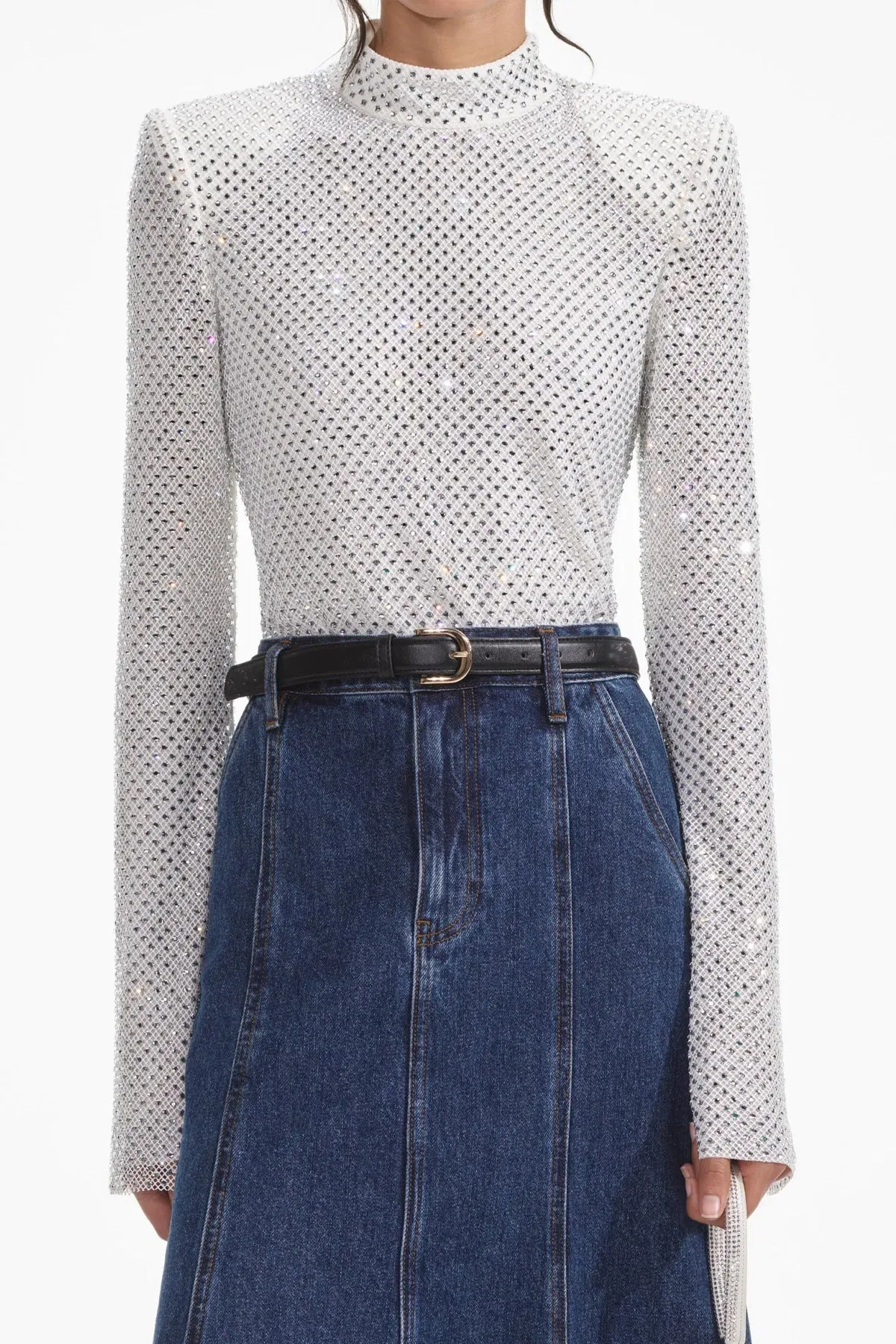Silver Rhinestone Fishnet Top