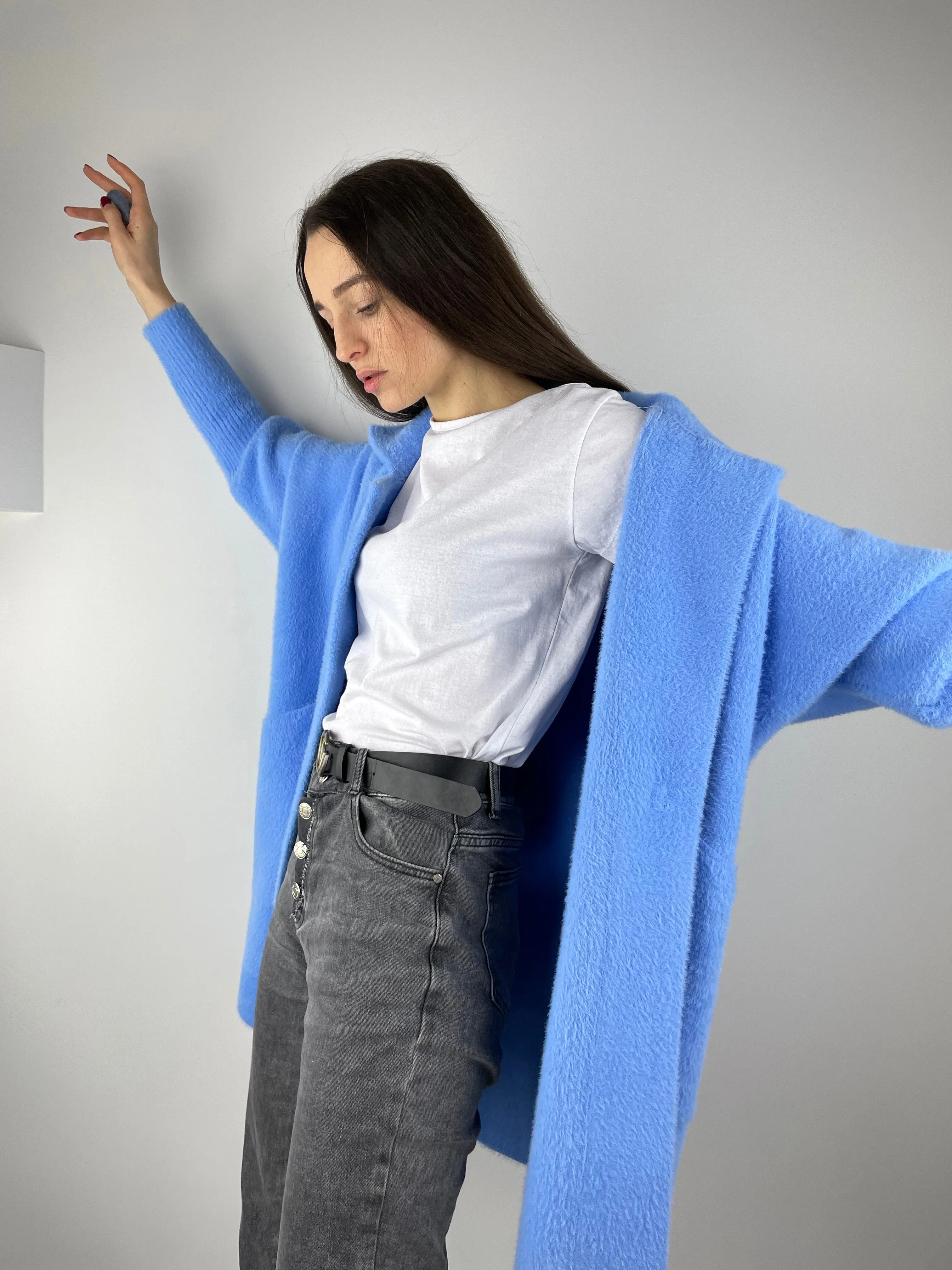 Sky Blue long Alpaca coat (OS)