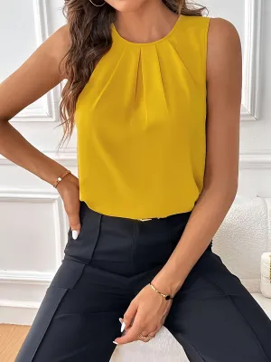 Sleeveless Blouse - Pleated Front & Relaxed Fit