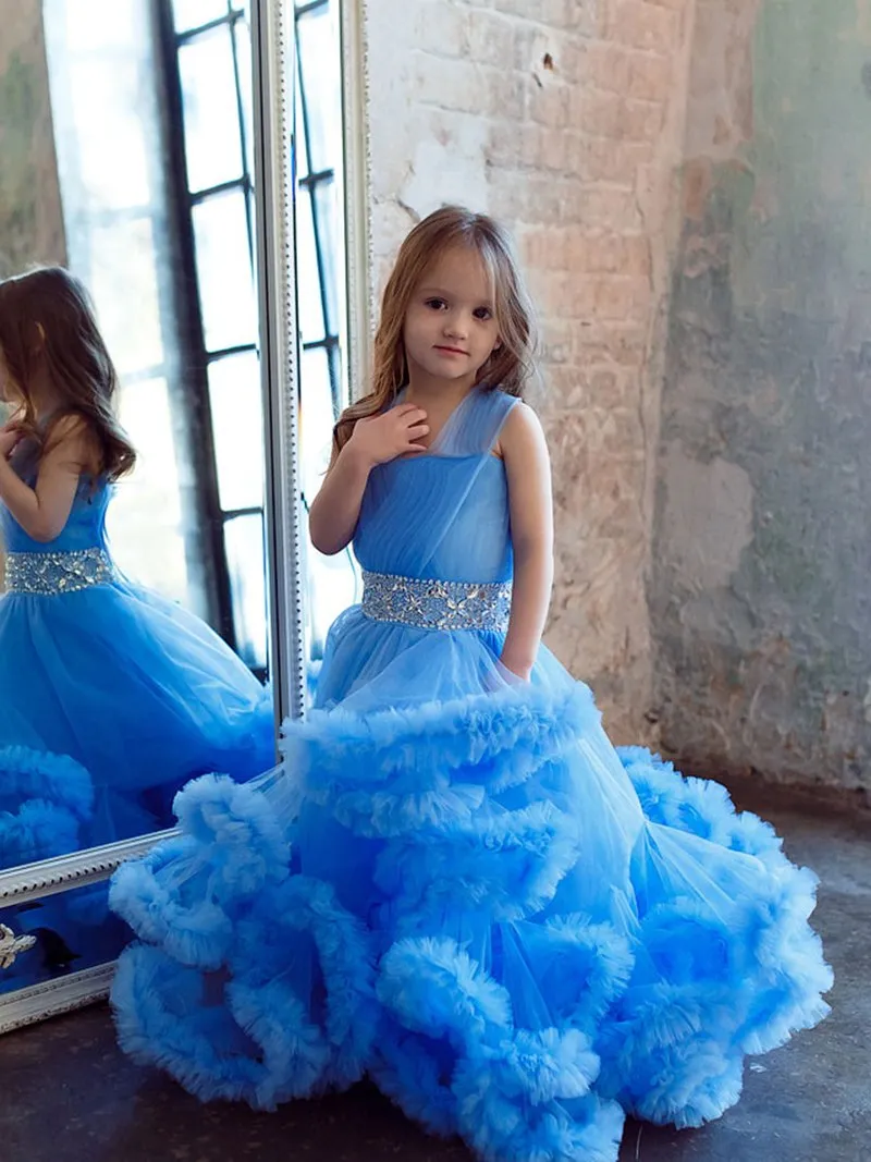 Sleeveless V Neck Ruffled Flower Girl Dress