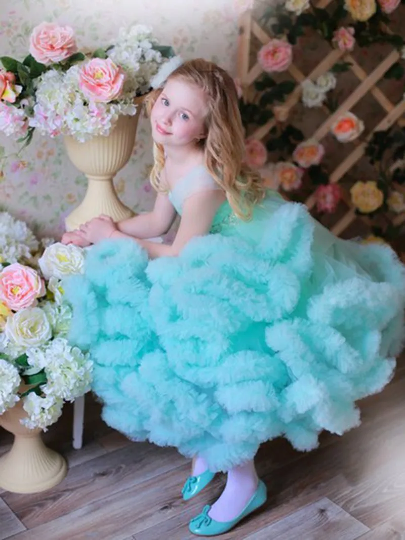 Sleeveless V Neck Ruffled Flower Girl Dress