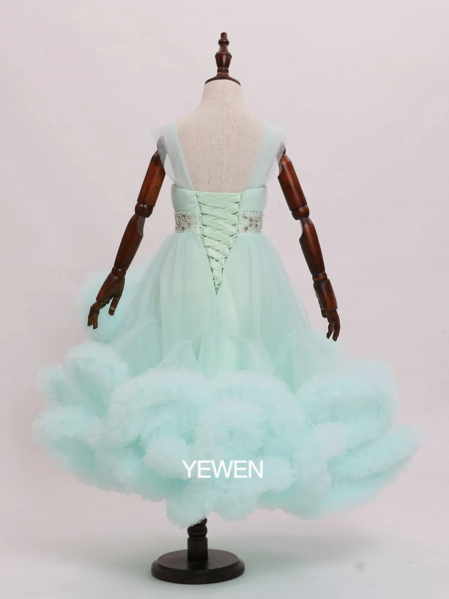 Sleeveless V Neck Ruffled Flower Girl Dress