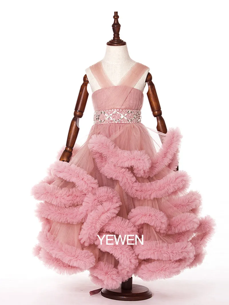 Sleeveless V Neck Ruffled Flower Girl Dress