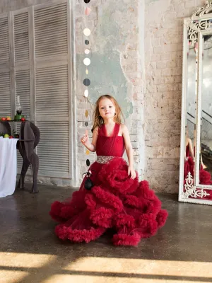 Sleeveless V Neck Ruffled Flower Girl Dress