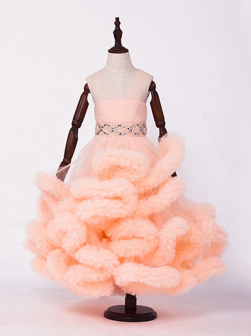 Sleeveless V Neck Ruffled Flower Girl Dress
