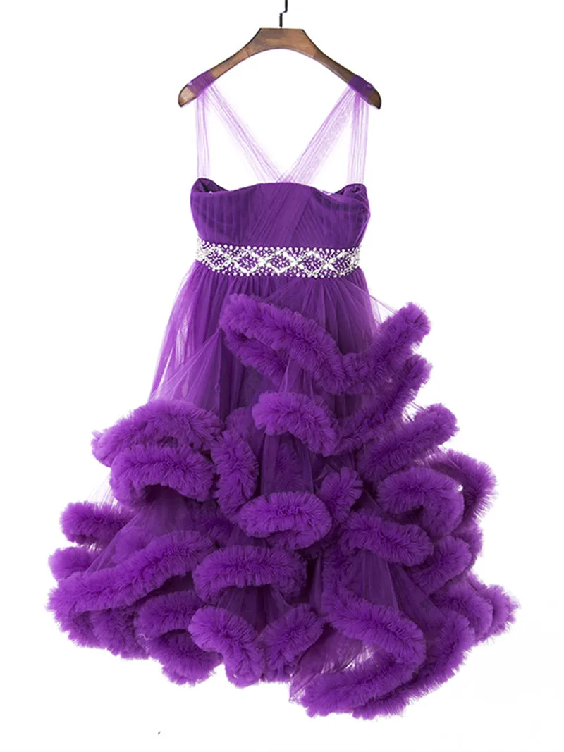 Sleeveless V Neck Ruffled Flower Girl Dress