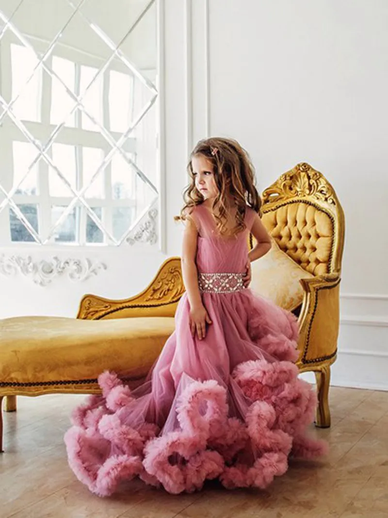 Sleeveless V Neck Ruffled Flower Girl Dress