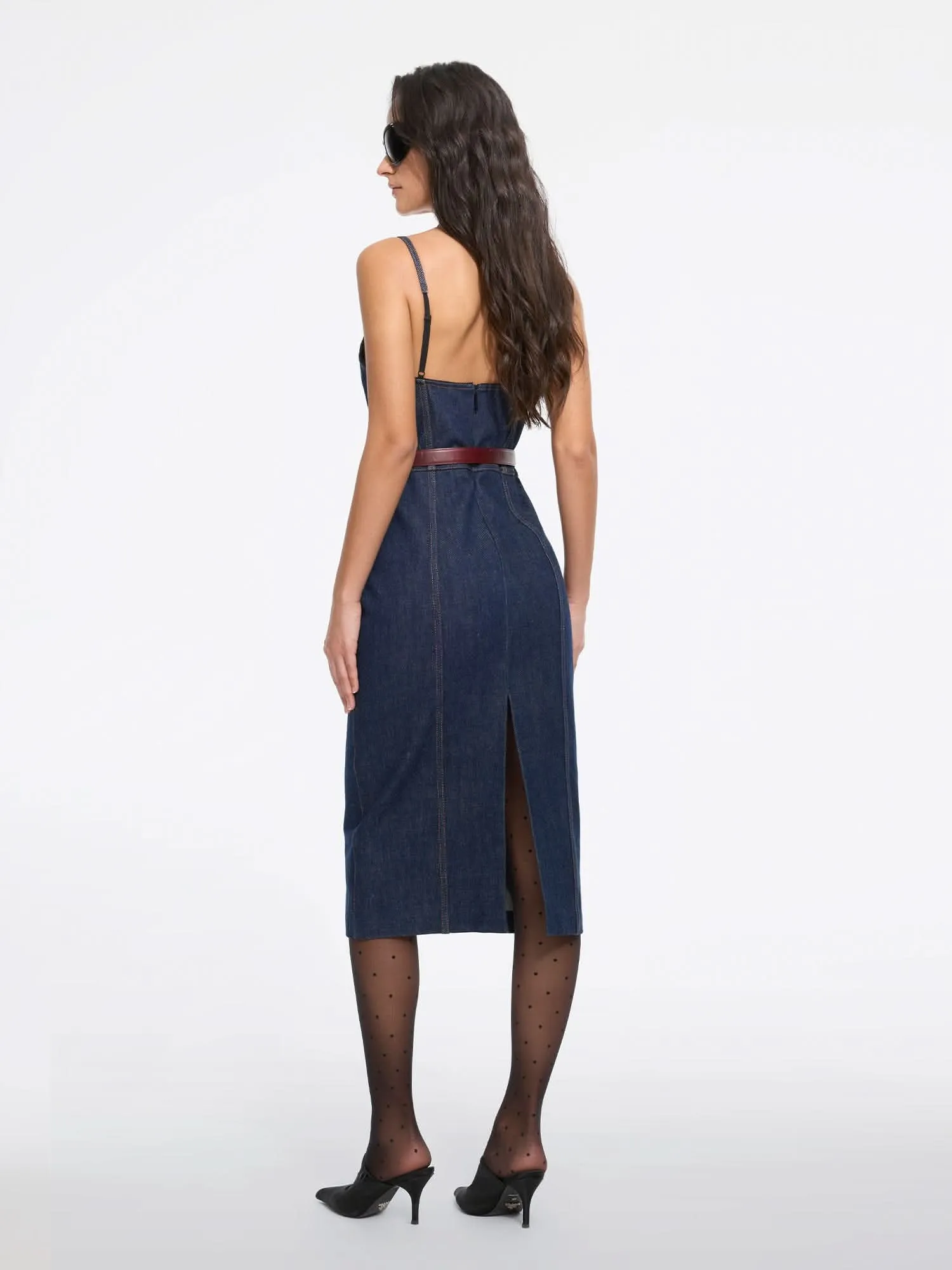 Slit Denim Slip Dress