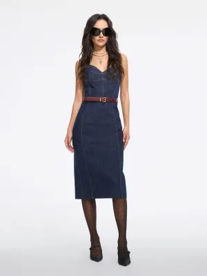 Slit Denim Slip Dress