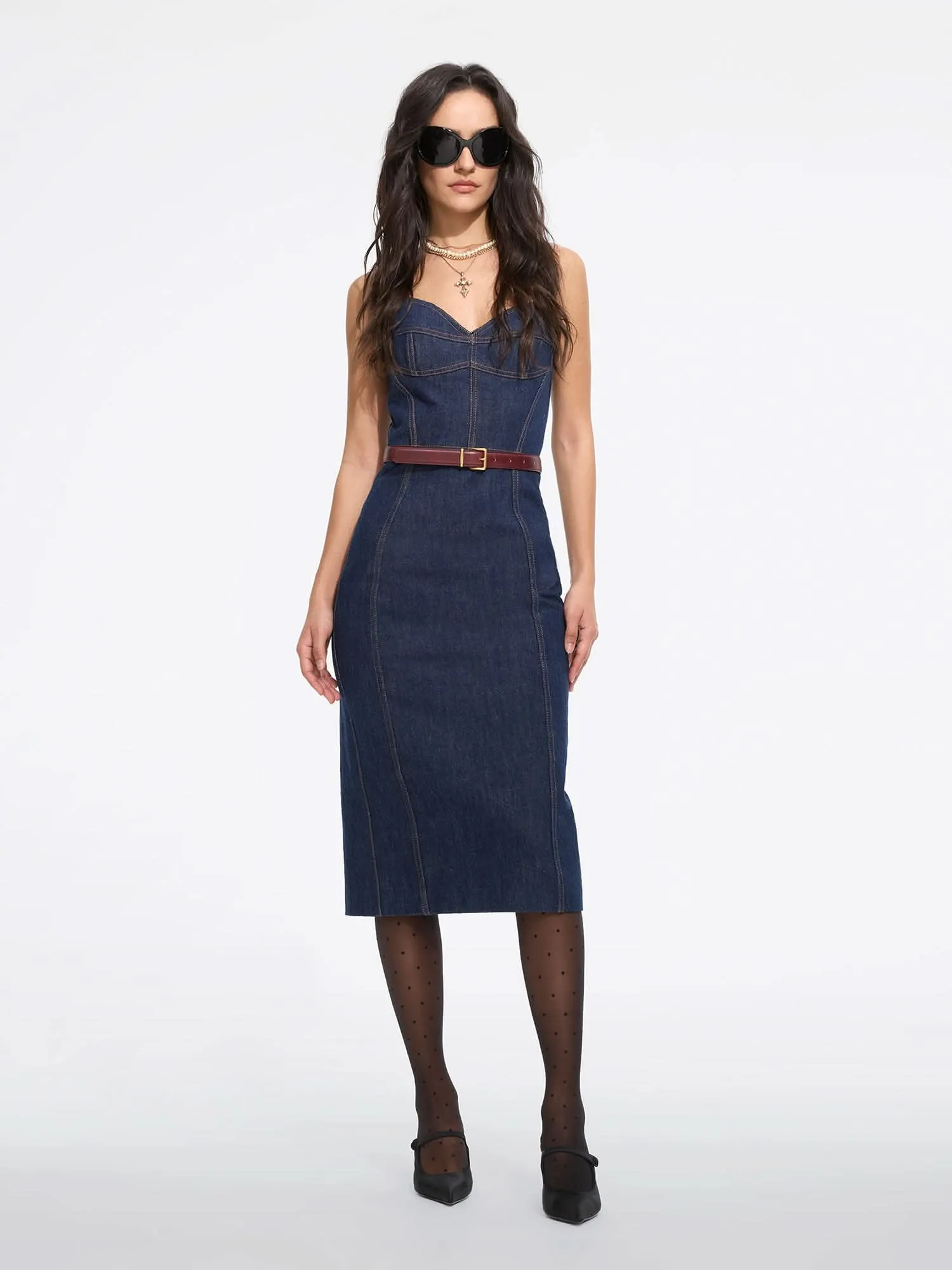 Slit Denim Slip Dress