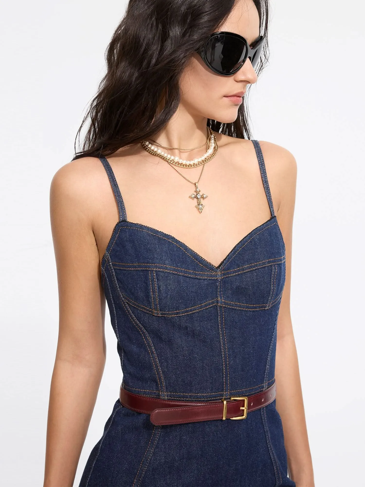 Slit Denim Slip Dress