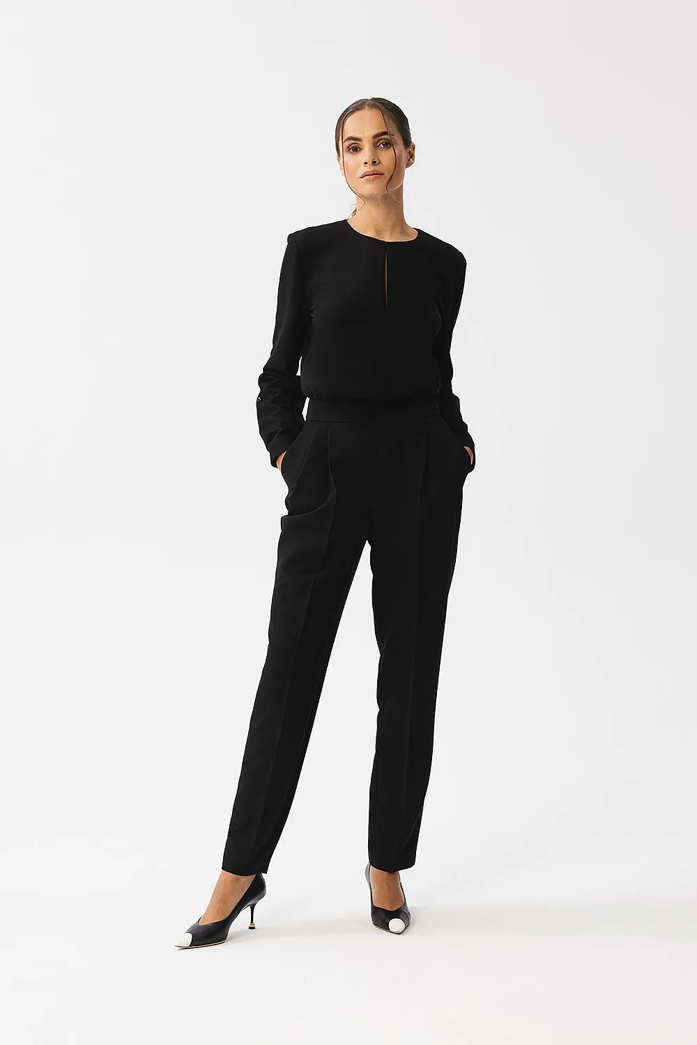 Slit Neckline Tailored Jumpsuit