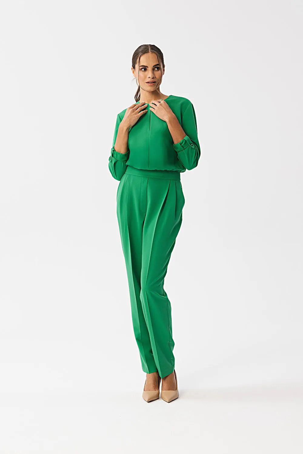 Slit Neckline Tailored Jumpsuit