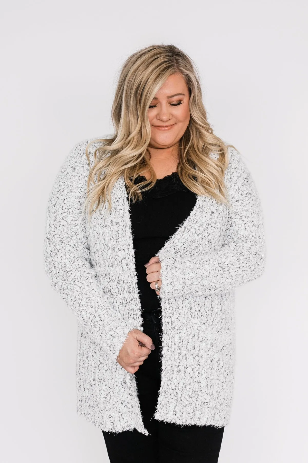 So In Love Popcorn Cardigan- Light Grey & Ivory