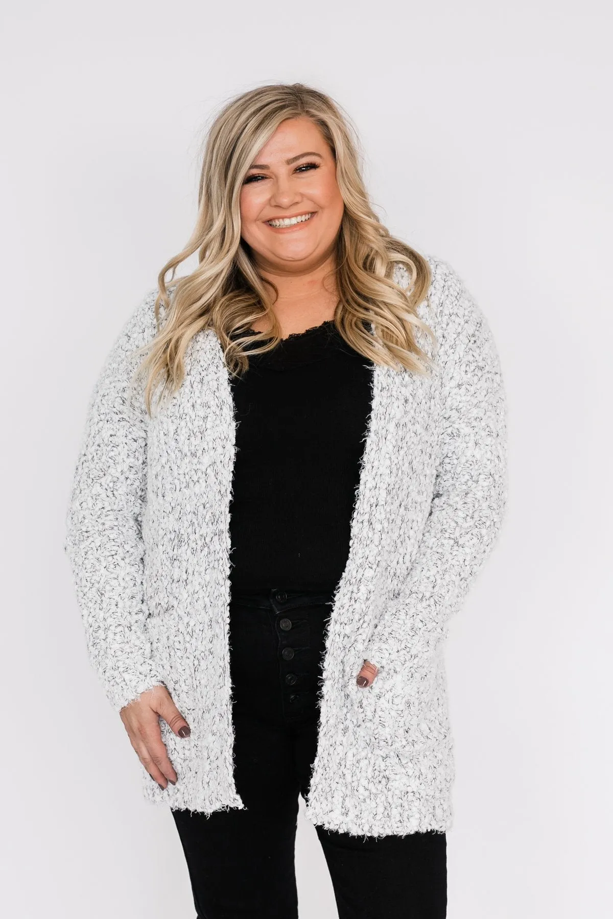 So In Love Popcorn Cardigan- Light Grey & Ivory