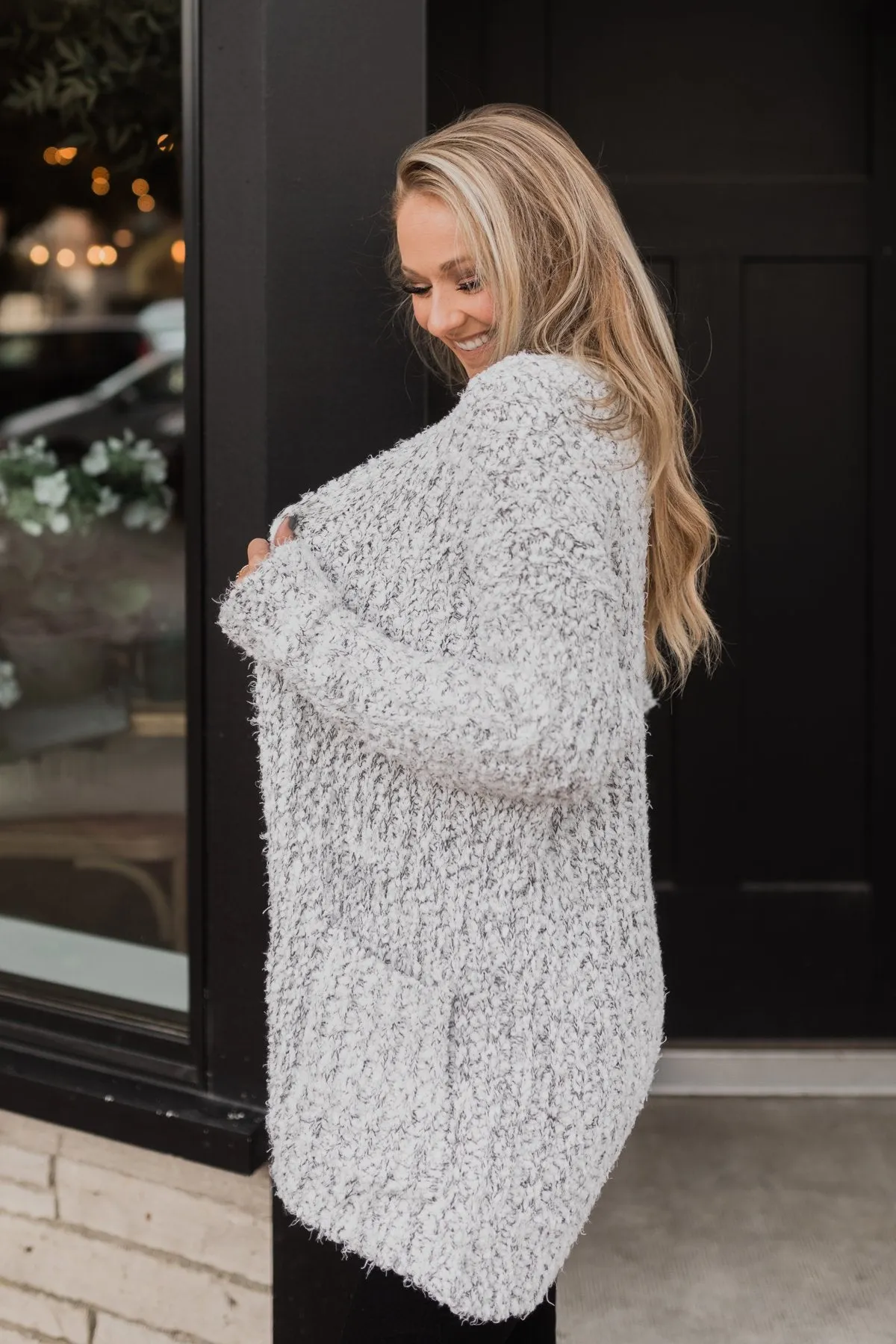 So In Love Popcorn Cardigan- Light Grey & Ivory