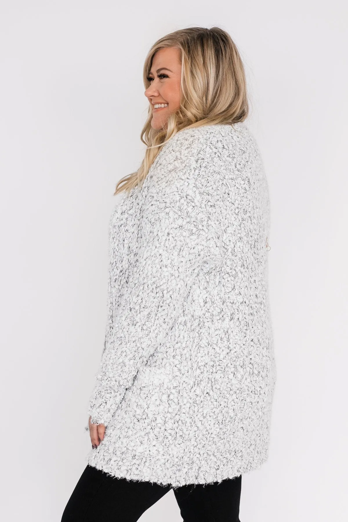 So In Love Popcorn Cardigan- Light Grey & Ivory