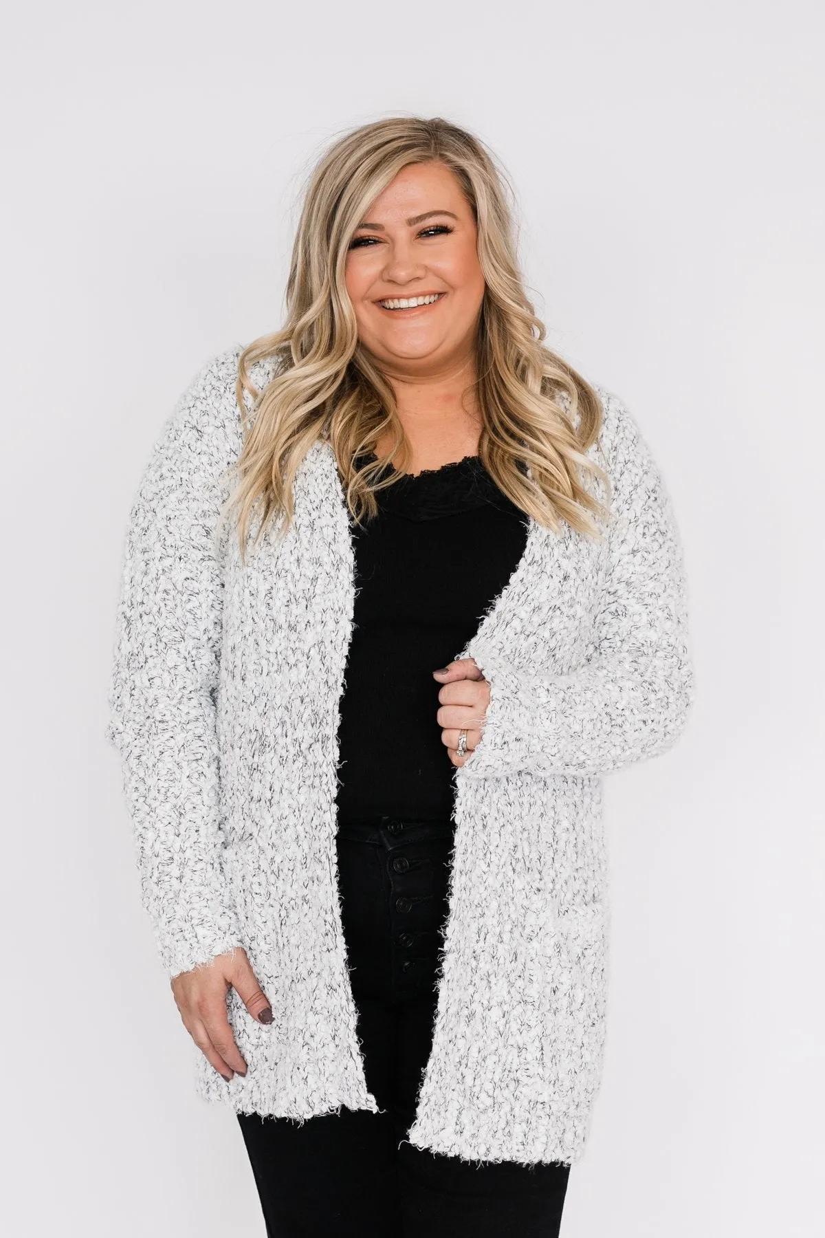 So In Love Popcorn Cardigan- Light Grey & Ivory