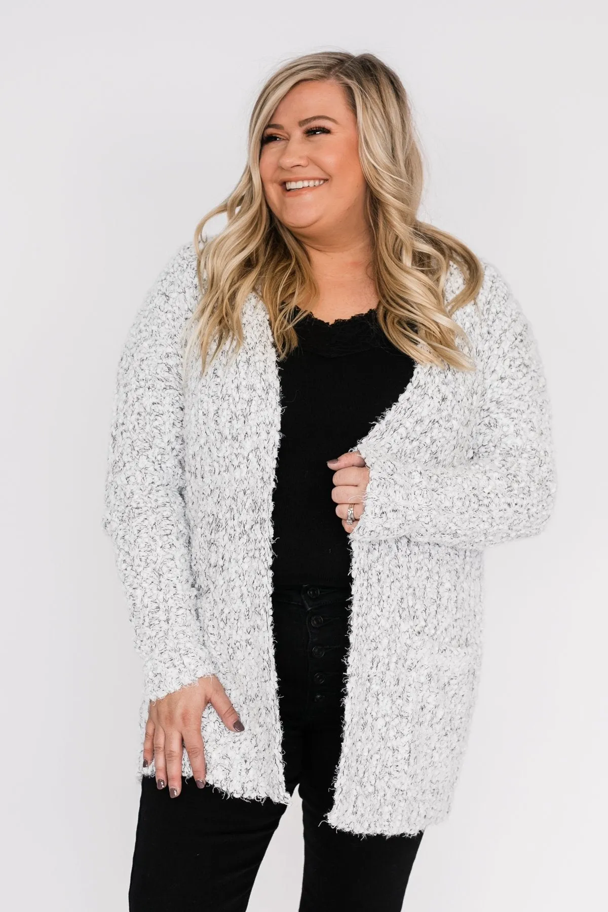 So In Love Popcorn Cardigan- Light Grey & Ivory