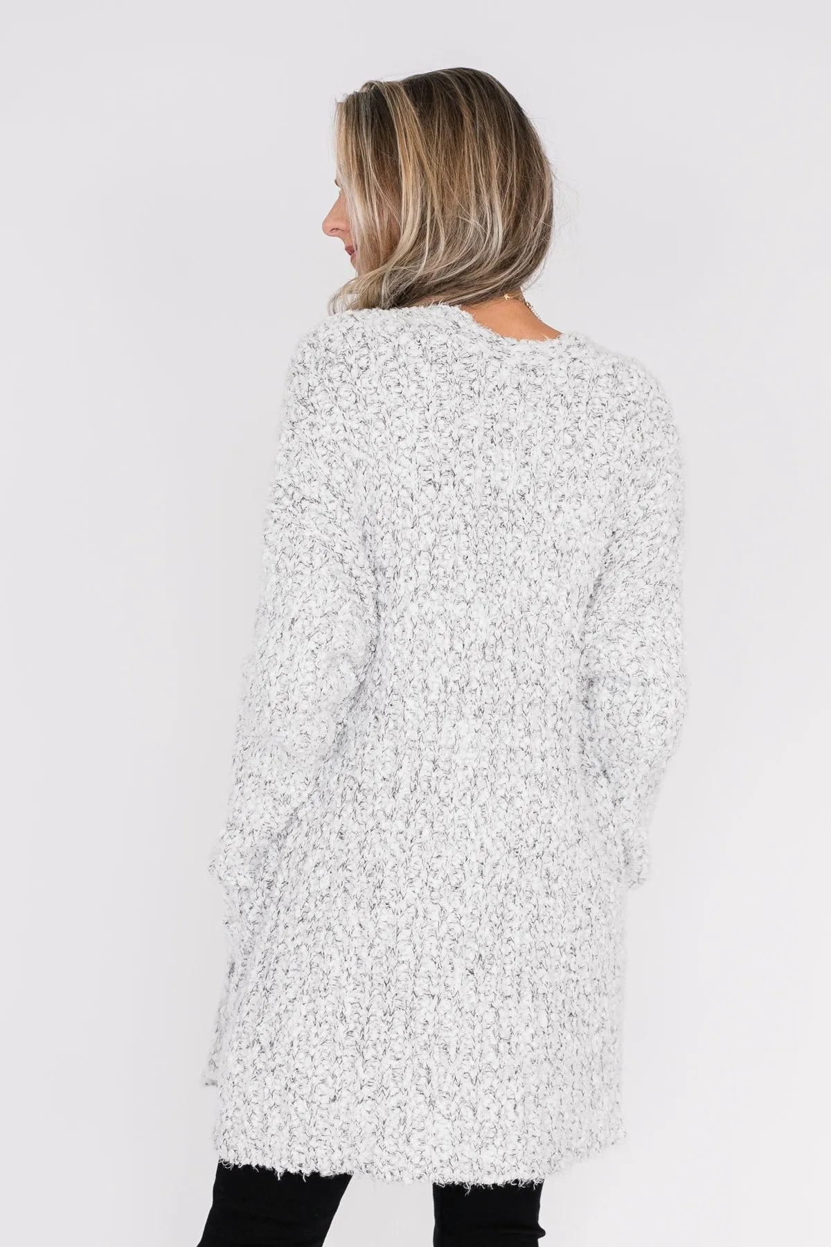 So In Love Popcorn Cardigan- Light Grey & Ivory