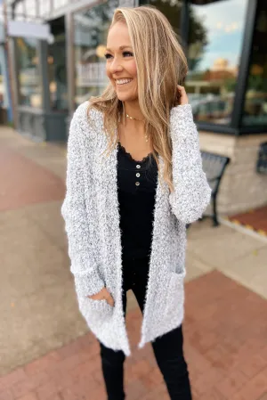 So In Love Popcorn Cardigan- Light Grey & Ivory