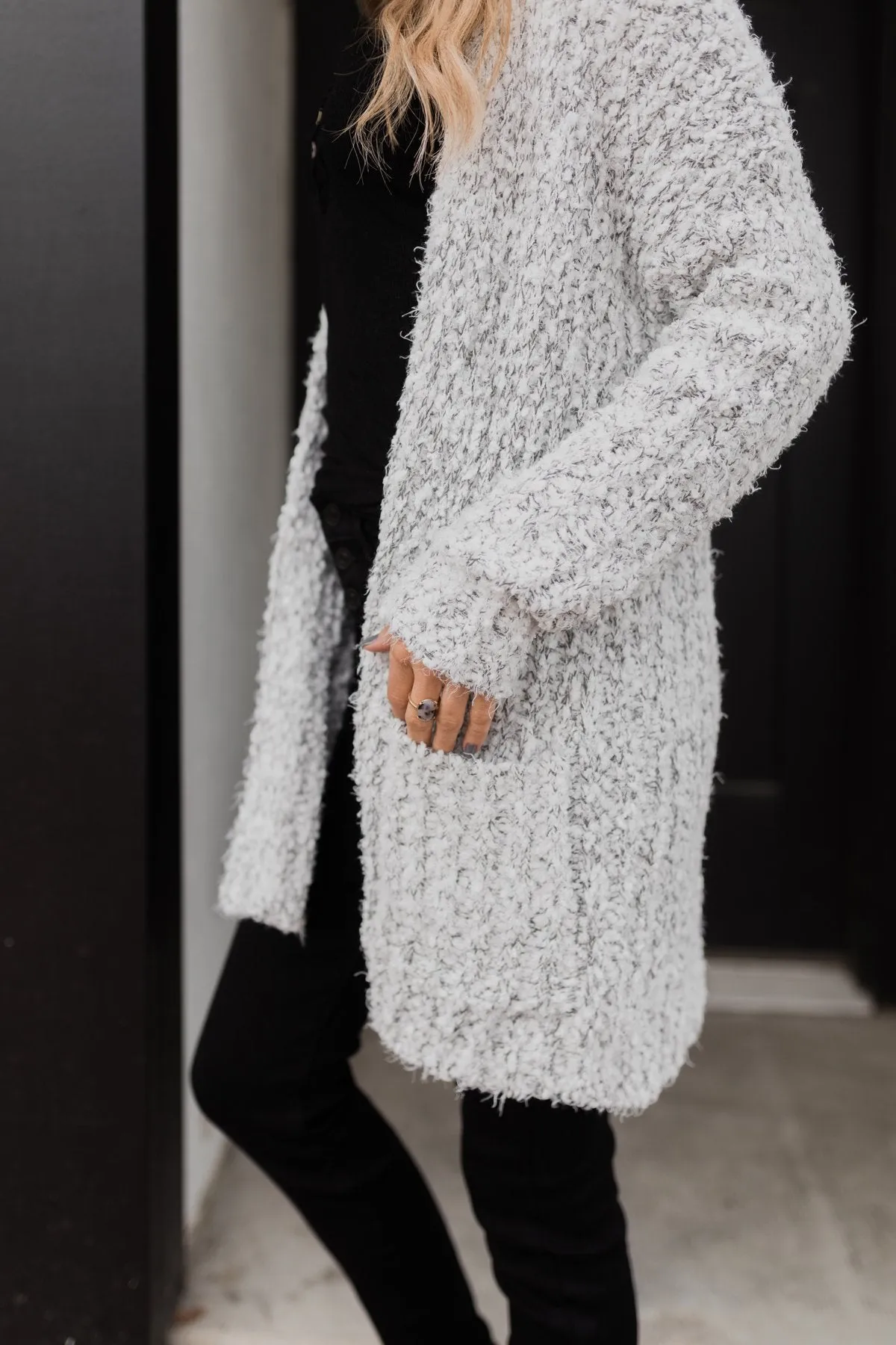 So In Love Popcorn Cardigan- Light Grey & Ivory
