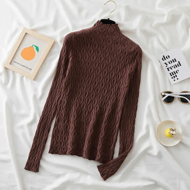 Soft Warm Cashmere Turtleneck Women Sweaters Knitted Slim Pullover Female Solid Jumper Pull Sweater Casual Tops