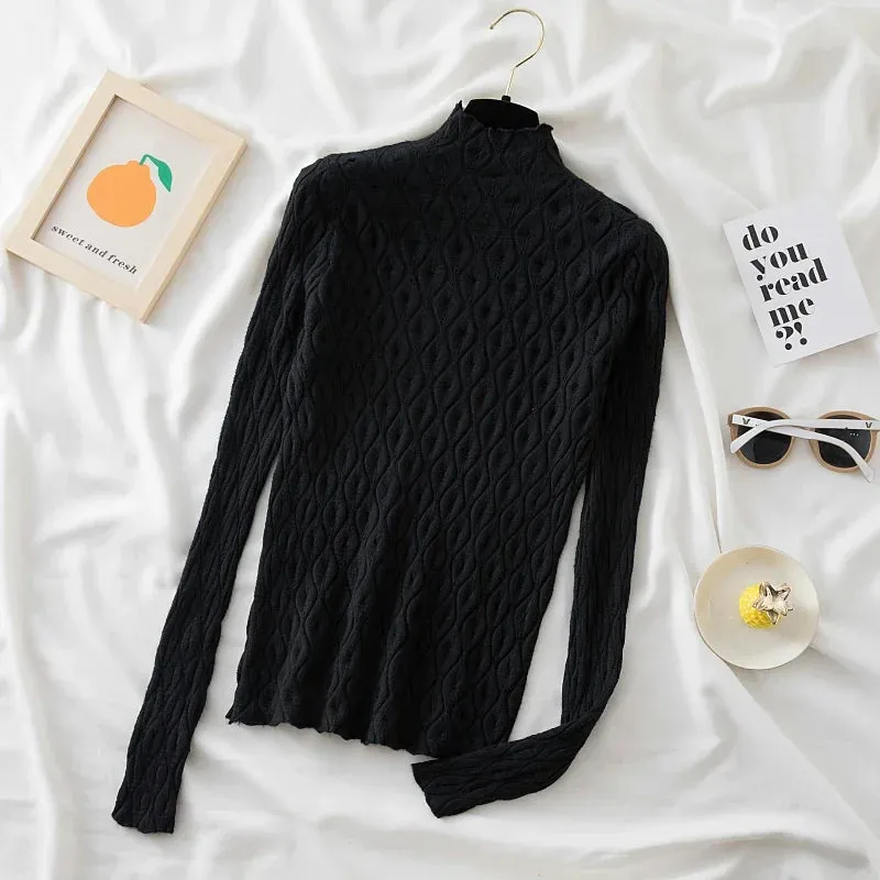 Soft Warm Cashmere Turtleneck Women Sweaters Knitted Slim Pullover Female Solid Jumper Pull Sweater Casual Tops