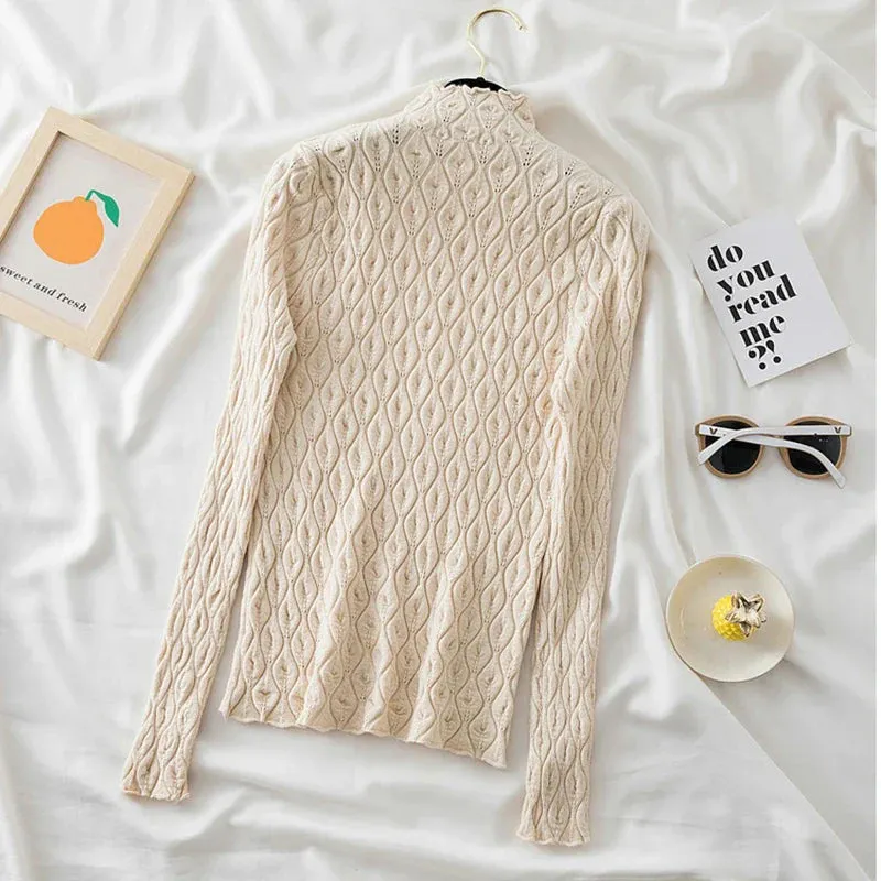Soft Warm Cashmere Turtleneck Women Sweaters Knitted Slim Pullover Female Solid Jumper Pull Sweater Casual Tops