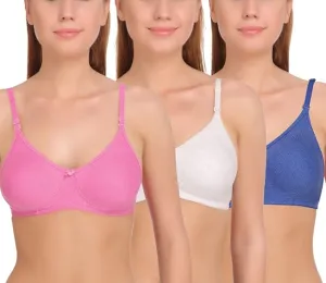 Softskin Women's Cotton Blend Non Padded Non-Wired T-Shirt Bra (Pack of 3)