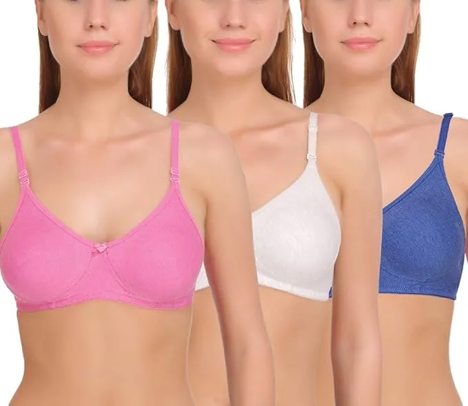 Softskin Women's Cotton Blend Non Padded Non-Wired T-Shirt Bra (Pack of 3)