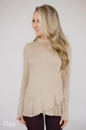Somebody Like You Ruffle Long Sleeve Top- Oatmeal