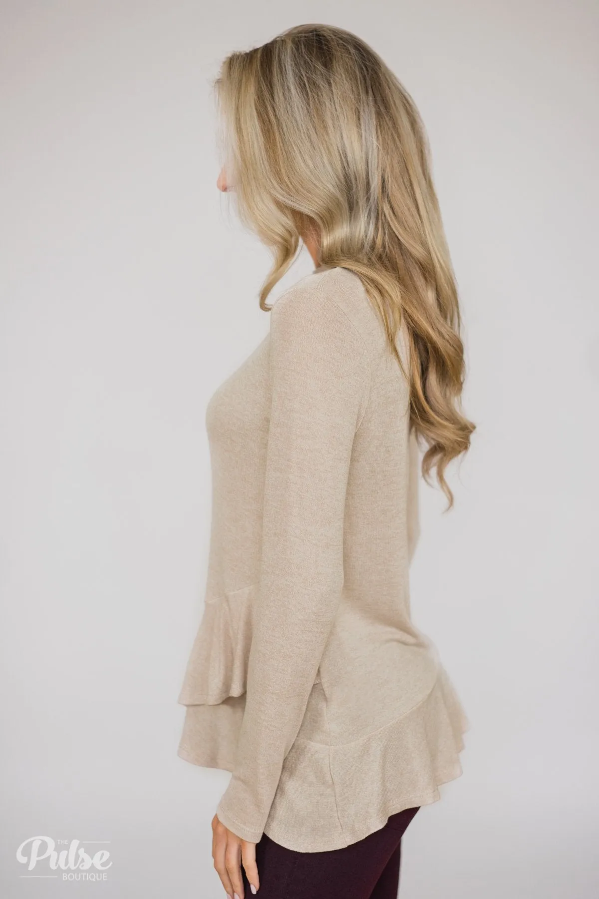 Somebody Like You Ruffle Long Sleeve Top- Oatmeal