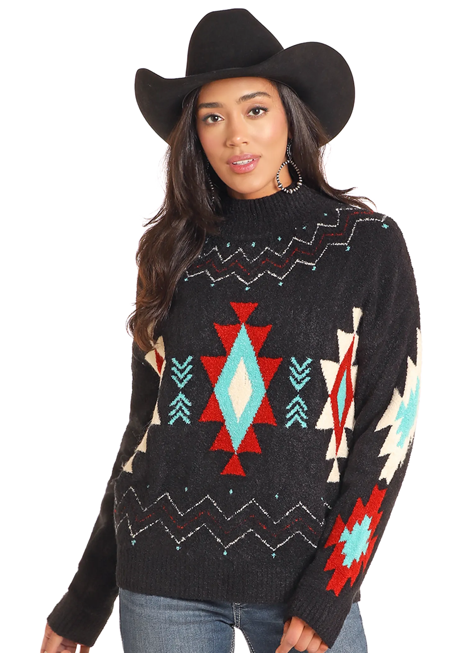 Southwestern Mock Neck Sweater