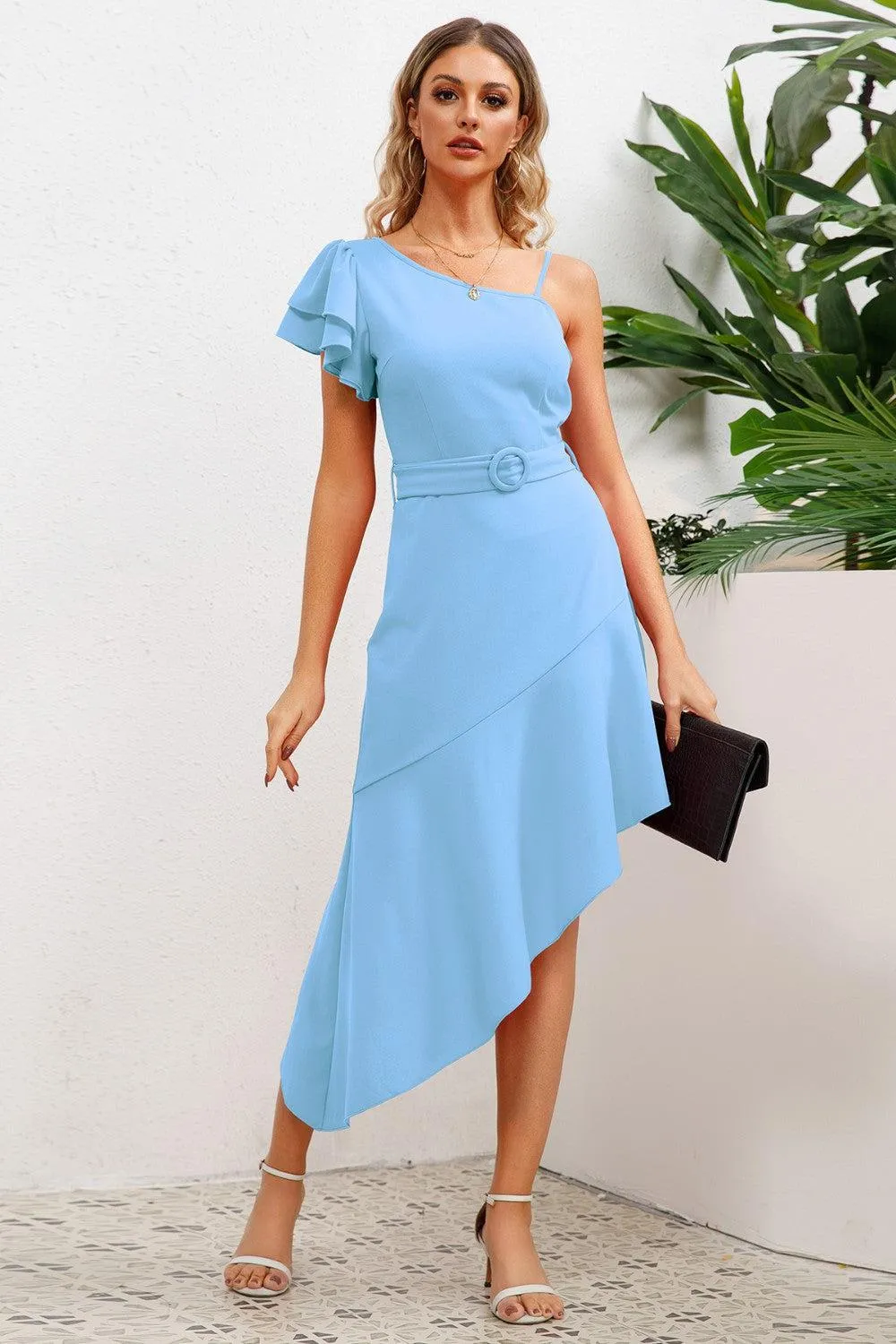 Standout Ruffled Asymmetrical Hem Dress