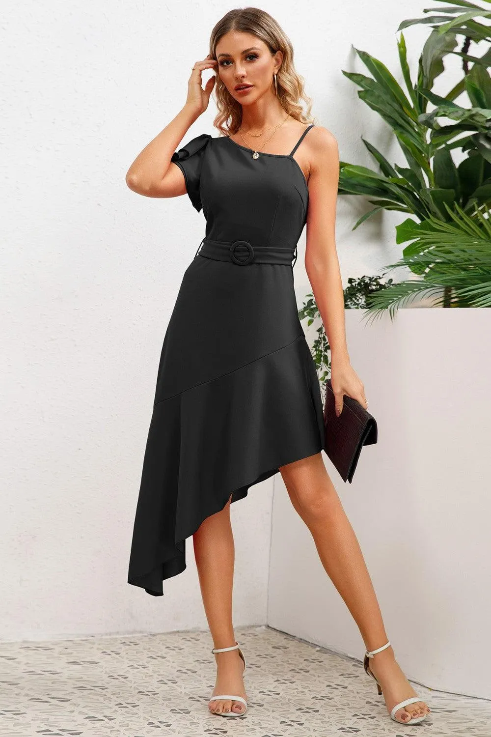 Standout Ruffled Asymmetrical Hem Dress