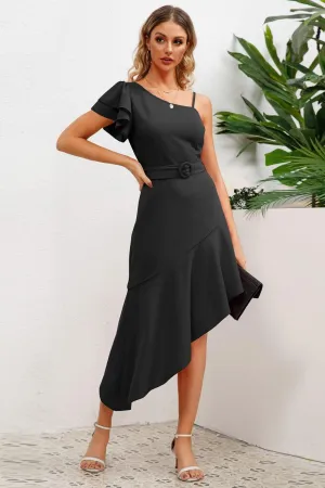 Standout Ruffled Asymmetrical Hem Dress